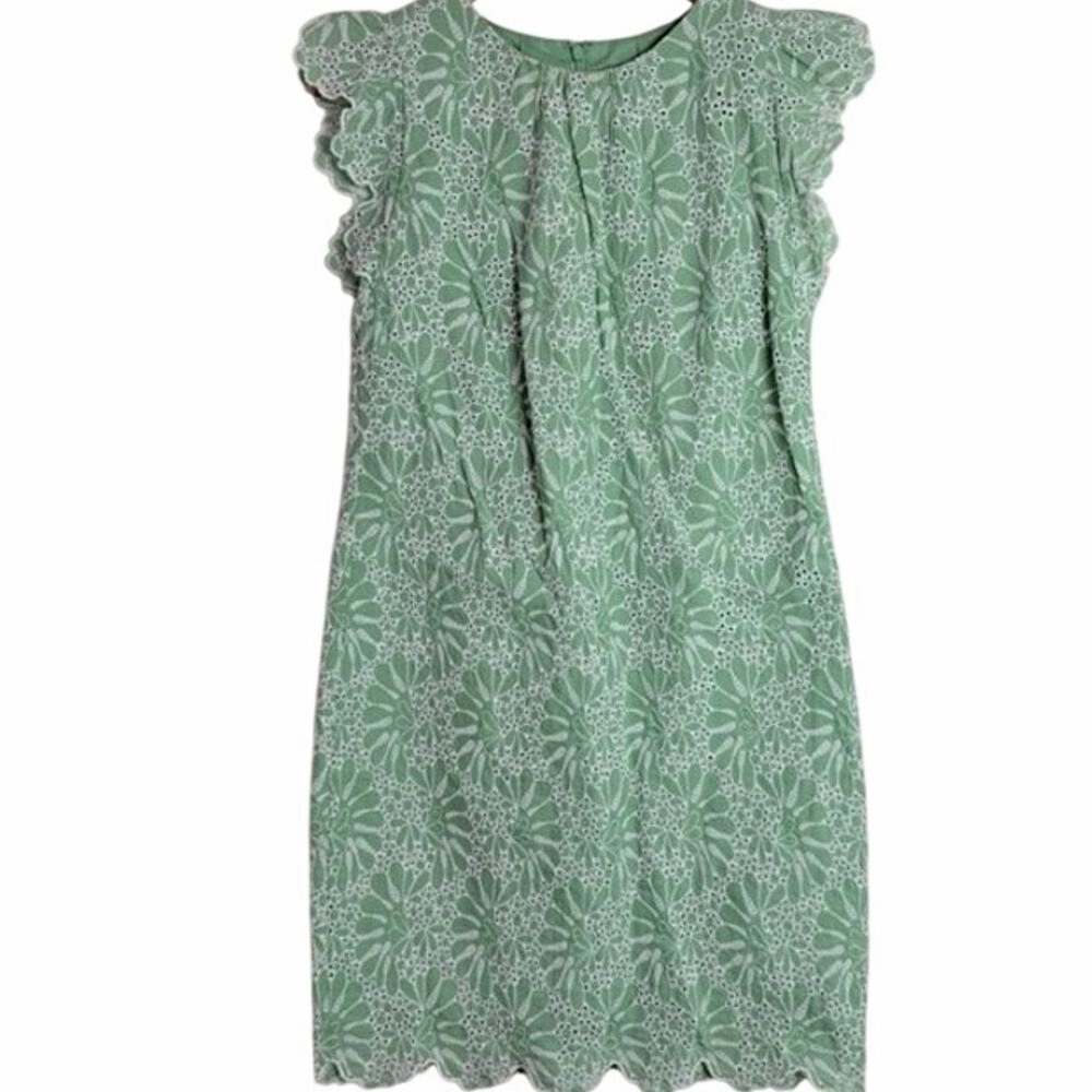 Loft 6 Floral Eyelet Mint Lace Flutter Sleeve Cottagecore Preppy Shift Dress